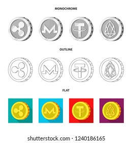 Vector illustration of cryptocurrency and coin sign. Set of cryptocurrency and crypto stock symbol for web.