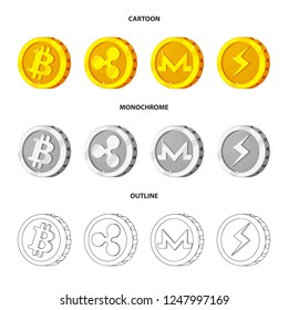 Vector illustration of cryptocurrency and coin sign. Set of cryptocurrency and crypto vector icon for stock.