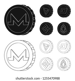Vector illustration of cryptocurrency and coin sign. Set of cryptocurrency and crypto stock symbol for web.
