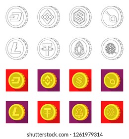 Vector illustration of cryptocurrency and coin sign. Collection of cryptocurrency and crypto stock vector illustration.