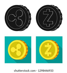 Vector illustration of cryptocurrency and coin sign. Set of cryptocurrency and crypto stock vector illustration.