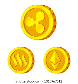 Vector illustration of cryptocurrency and coin sign. Set of cryptocurrency and crypto vector icon for stock.