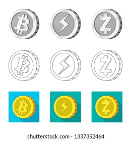 Vector illustration of cryptocurrency and coin sign. Set of cryptocurrency and crypto stock vector illustration.