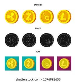 Vector illustration of cryptocurrency and coin sign. Collection of cryptocurrency and crypto vector icon for stock.