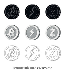 Vector illustration of cryptocurrency and coin sign. Set of cryptocurrency and crypto stock vector illustration.