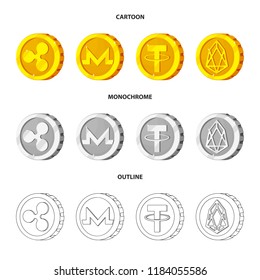 Vector illustration of cryptocurrency and coin symbol. Set of cryptocurrency and crypto vector icon for stock.