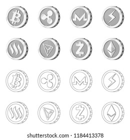 Vector illustration of cryptocurrency and coin symbol. Set of cryptocurrency and crypto vector icon for stock.