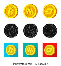 Vector illustration of cryptocurrency and coin symbol. Set of cryptocurrency and crypto stock symbol for web.
