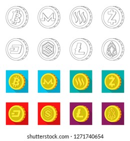 Vector illustration of cryptocurrency and coin symbol. Set of cryptocurrency and crypto stock symbol for web.