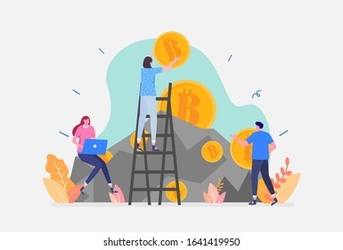 Vector Illustration, Cryptocurrency Exchange Concept, Showing a businessman buying bitcoin and ethereum, Suitable for landing page, UI, web, App intro card, editorial, flyer,and banner