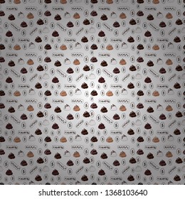 Vector illustration. Cryptocurrency logo sigh. Bitcoin concept. Digital money. Flat style. Seamless business pattern. Block chain, finance symbol. On brown, white and neutral colored background.