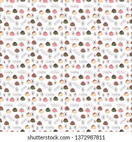 Vector illustration. Cryptocurrency logo sigh. On brown, beige and white colored background. Block chain, finance symbol. Flat style. Bitcoin concept. Digital money. Seamless business pattern.