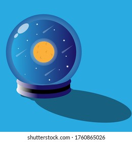 Vector illustration of a crystal ball and night sky scenery