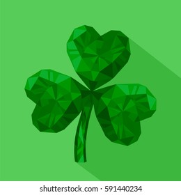 Vector illustration of crystal emerald Shamrock. Gem jewelry three-leaved clover. St. Patrick's Day flat icon. 17 March