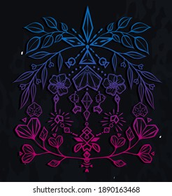 Vector illustration, crystal love, branches with leaves, heart, crystals, spirituality and occultism, Handmade, background chalkboard