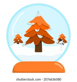 Vektorgrafik einer Kristallschneeball mit Tannenbäumen, Winterthema	
