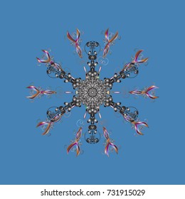 Vector illustration. Crystal snowflake in blue, gray and brown colors on blue, gray and brown colors.