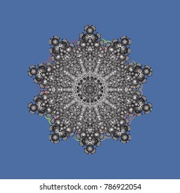 Vector illustration. Crystal snowflake in blue, gray and neutral colors on blue, gray and neutral colors.
