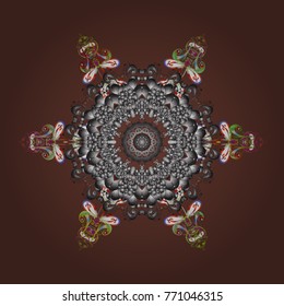 Vector illustration. Crystal snowflake in brown, gray and white colors on brown, gray and white colors.
