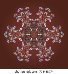 Vector illustration. Crystal snowflake in brown, pink and white colors on brown, pink and white colors.