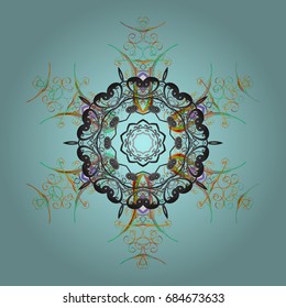 Vector illustration. Crystal snowflake in colors on colored background.