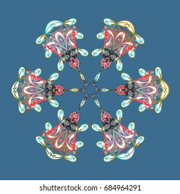 Vector illustration. Crystal snowflake in colors on colorful background.