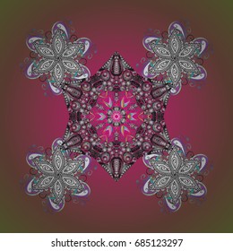 Vector illustration. Crystal snowflake in colors on colorful background.