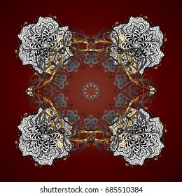 Vector illustration. Crystal snowflake in colors on red background.