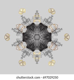 Vector illustration. Crystal snowflake in colors on gray background.