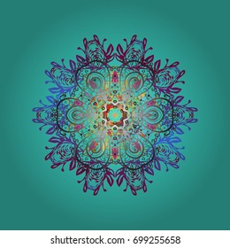 Vector illustration. Crystal snowflake in colors on colorful background.