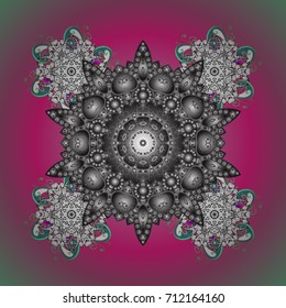 Vector illustration. Crystal snowflake in colors on background.