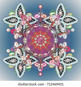 Vector illustration. Crystal snowflake in colors on background.