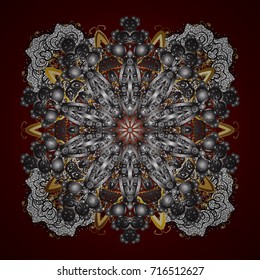 Vector illustration. Crystal snowflake in colors on red background.