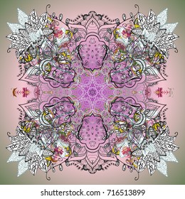 Vector illustration. Crystal snowflake in colors on colored background.