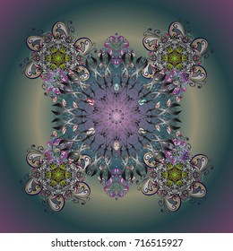 Vector illustration. Crystal snowflake in colors on colored background.