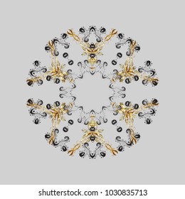 Vector illustration. Crystal snowflake in gray, brown and beige colors on gray, brown and beige colors.