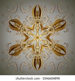Vector illustration. Crystal snowflake in gray, neutral and brown colors on gray, neutral and brown colors.