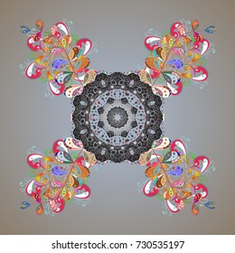 Vector illustration. Crystal snowflake in gray, blue and beige colors on gray, blue and beige colors.