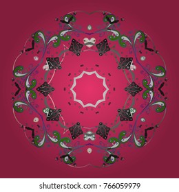 Vector illustration. Crystal snowflake in gray, pink, green, red and purple colors.