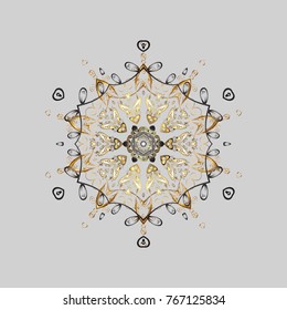 Vector illustration. Crystal snowflake in gray, beige and brown colors on gray, beige and brown colors.