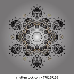 Vector illustration. Crystal snowflake in gray and yellow colors on gray and yellow colors.