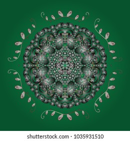 Vector illustration. Crystal snowflake in green, gray and beige colors on green, gray and beige colors.