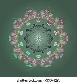 Vector illustration. Crystal snowflake in green, neutral and white colors on green, neutral and white colors.