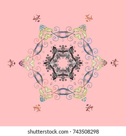 Vector illustration. Crystal snowflake in neutral, gray and green colors on neutral, gray and green colors.