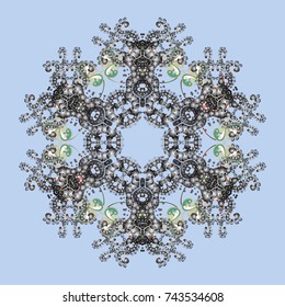 Vector illustration. Crystal snowflake in neutral, gray and beige colors on neutral, gray and beige colors.