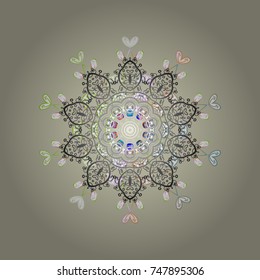 Vector illustration. Crystal snowflake in neutral, gray and white colors on neutral, gray and white colors.