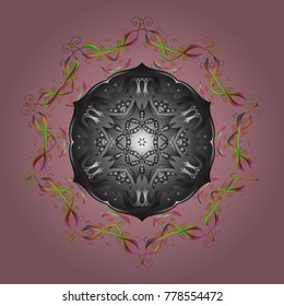 Vector illustration. Crystal snowflake in neutral, gray and pink colors on neutral, gray and pink colors.