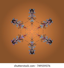 Vector illustration. crystal snowflake in orange, gray and white colors on orange, gray and white colors.