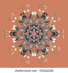 Vector illustration. crystal snowflake in orange, gray and beige colors on orange, gray and beige colors.