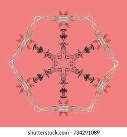 Vector illustration. Crystal snowflake in pink, gray and neutral colors on pink, gray and neutral colors.